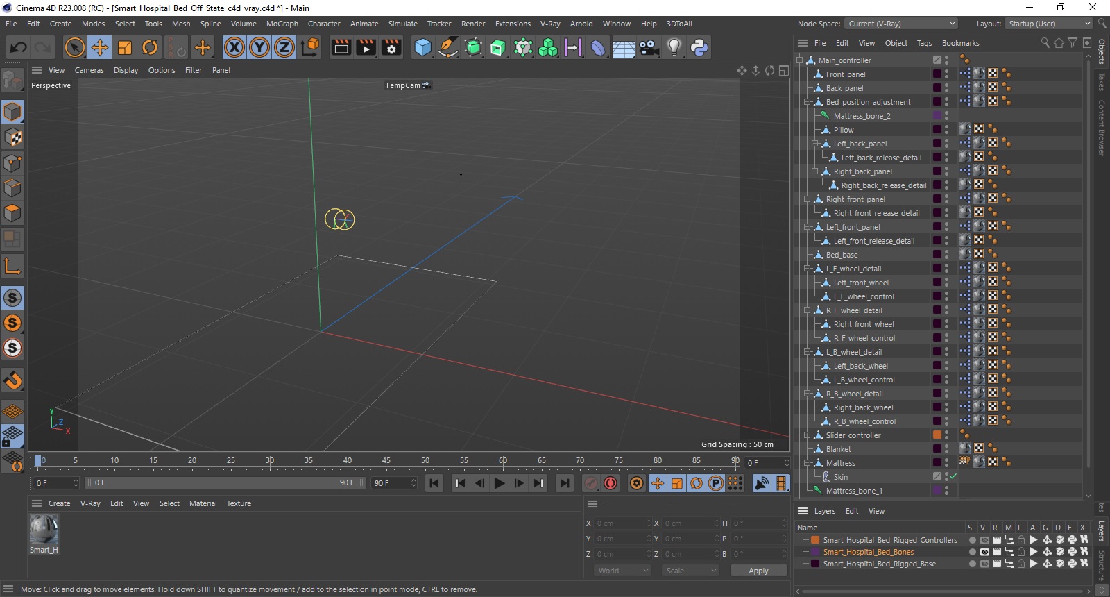 Smart Hospital Bed Off State Rigged for Cinema 4D 3D model