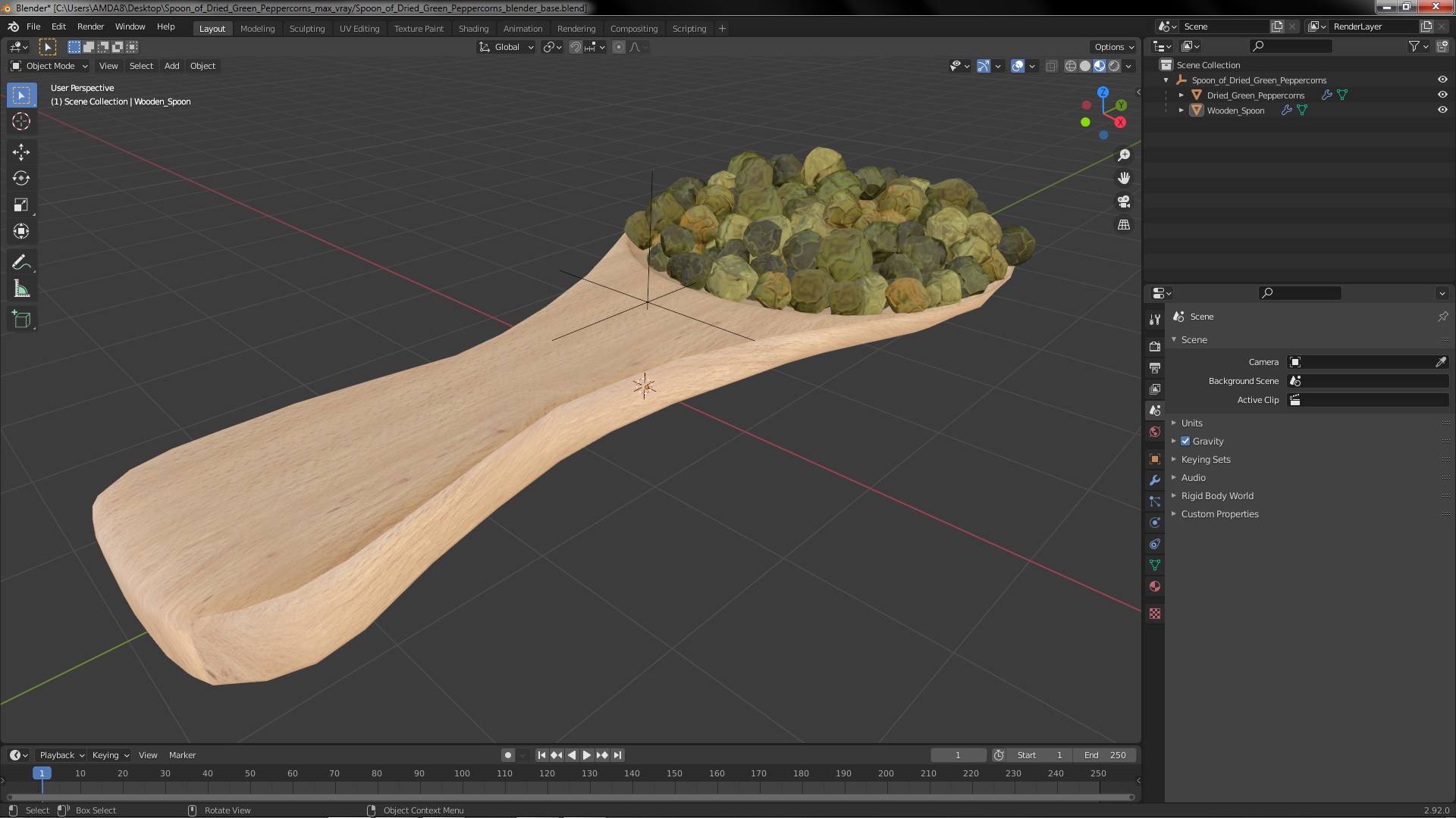 Spoon of Dried Green Peppercorns 3D