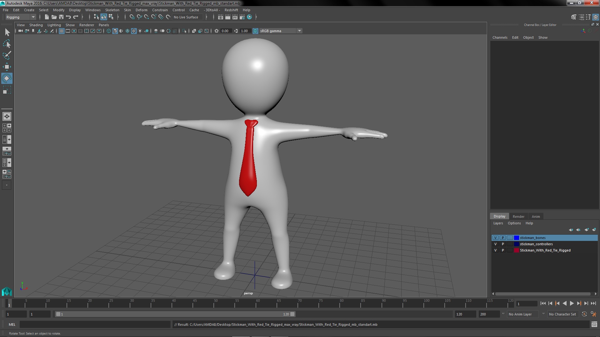 Stickman With Red Tie Rigged for Maya 3D