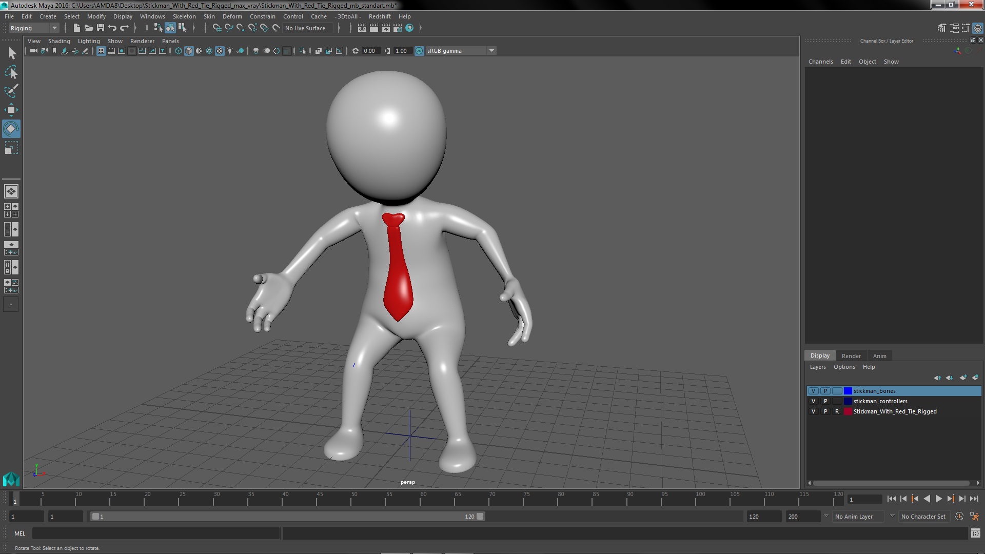 Stickman With Red Tie Rigged for Maya 3D