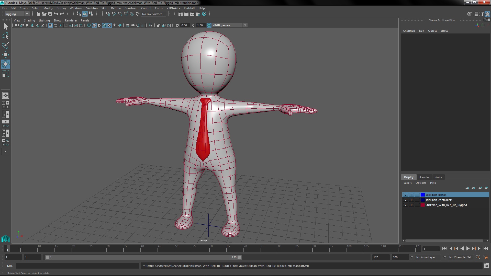 Stickman With Red Tie Rigged for Maya 3D