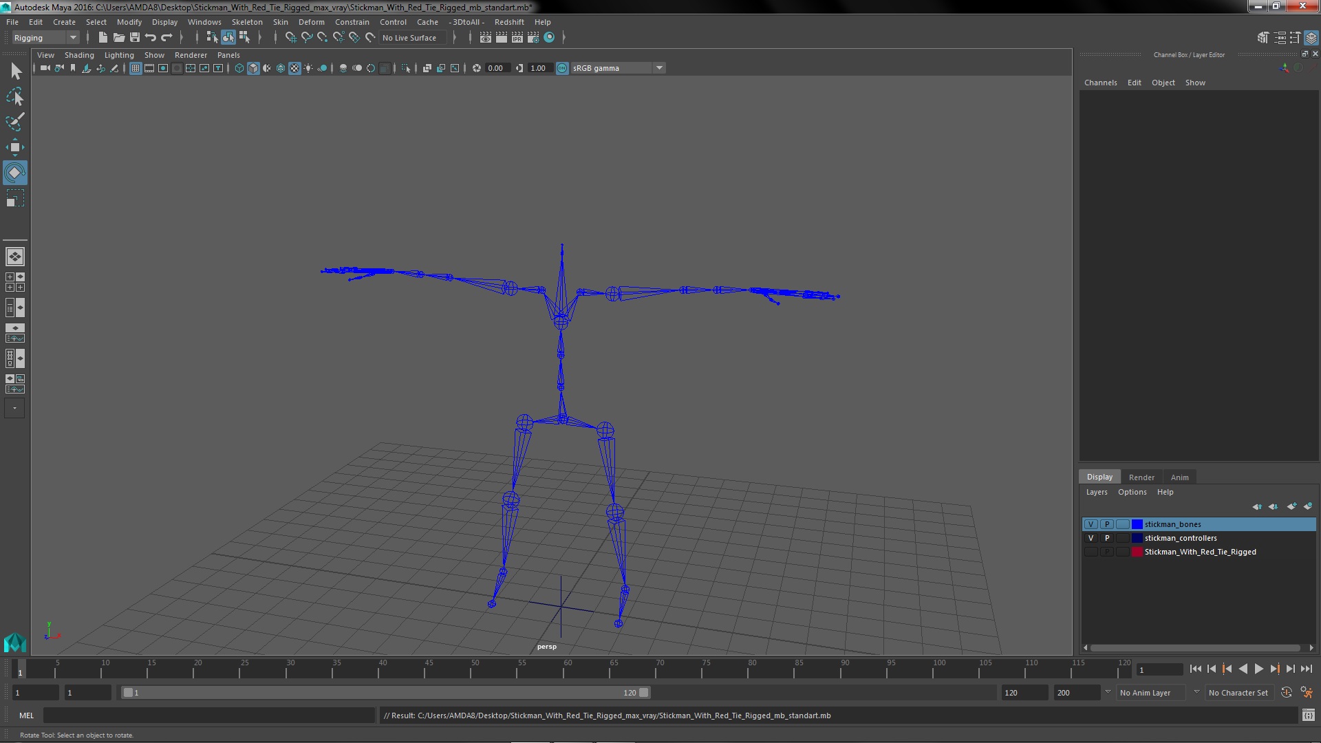 Stickman With Red Tie Rigged for Maya 3D