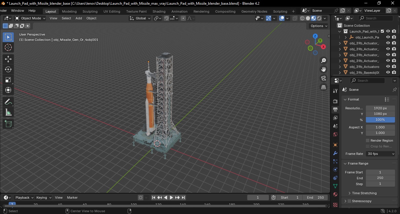 3D Launch Pad with Missile model