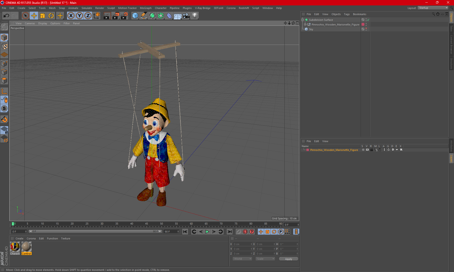 Pinocchio Wooden Marionette Figure 3D model