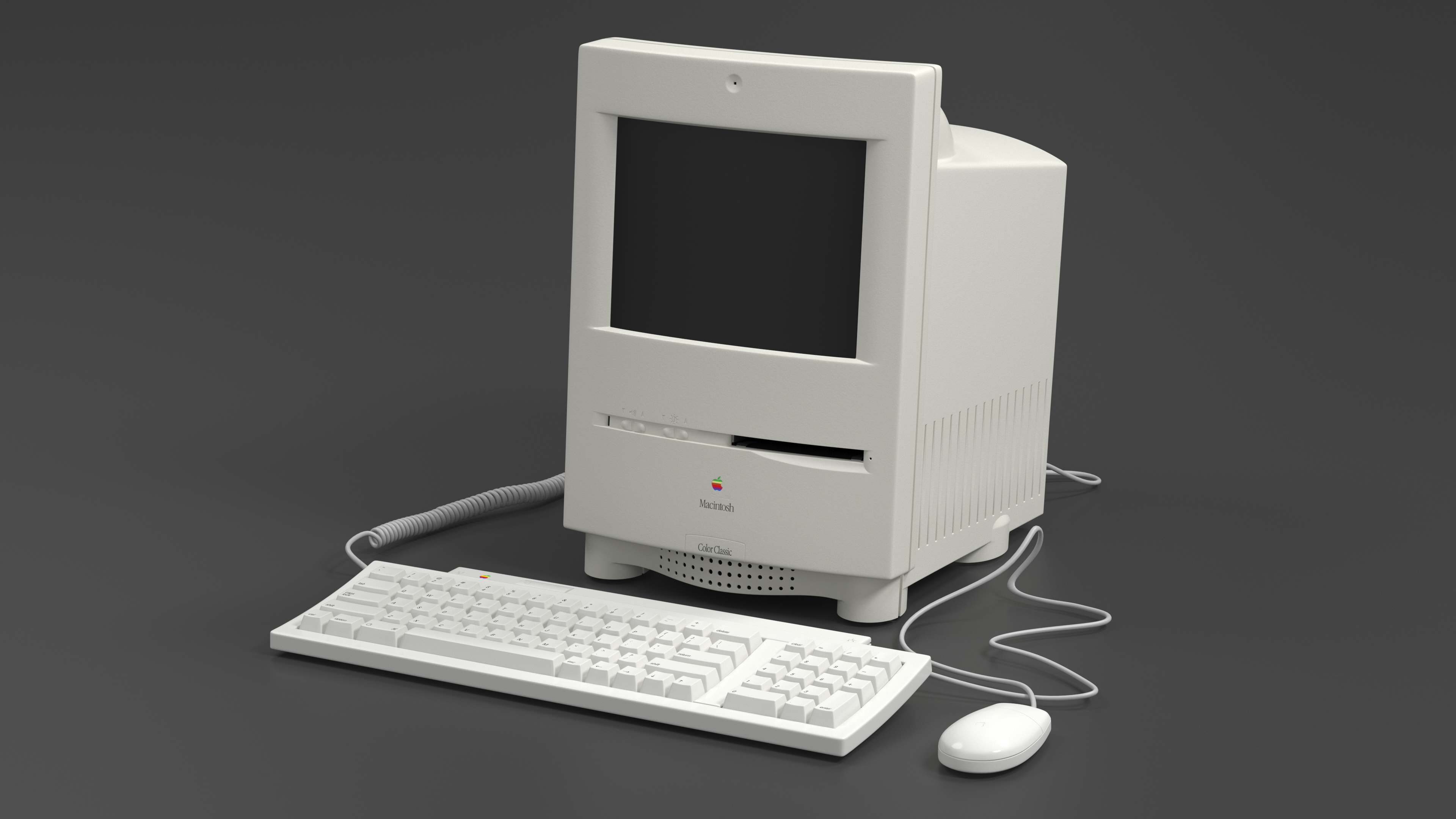 3D Vintage Apple Macintosh Color Classic with Keyboard and Mouse
