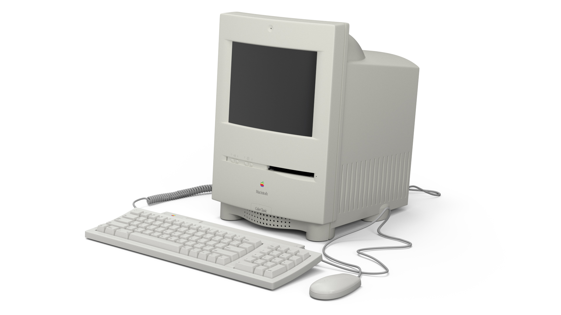 3D Vintage Apple Macintosh Color Classic with Keyboard and Mouse