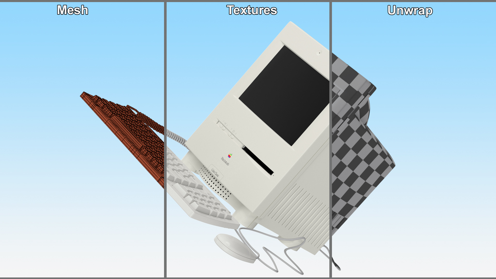 3D Vintage Apple Macintosh Color Classic with Keyboard and Mouse