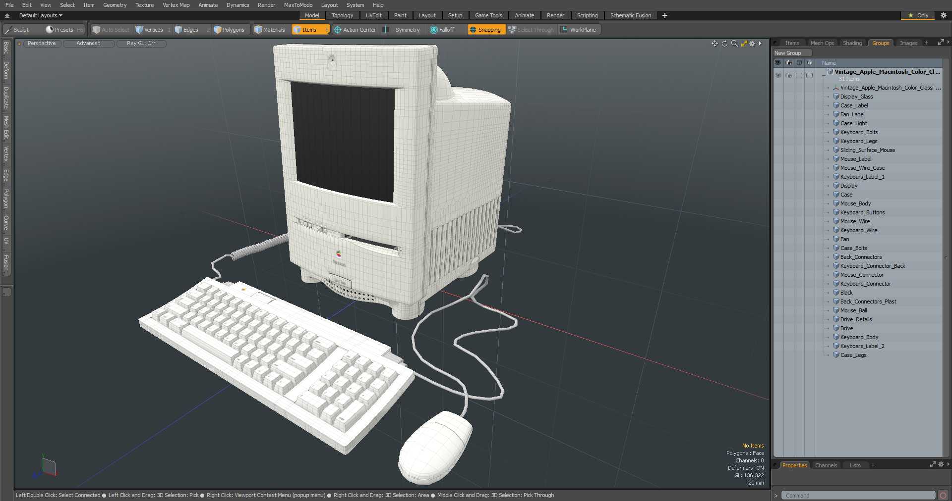 3D Vintage Apple Macintosh Color Classic with Keyboard and Mouse
