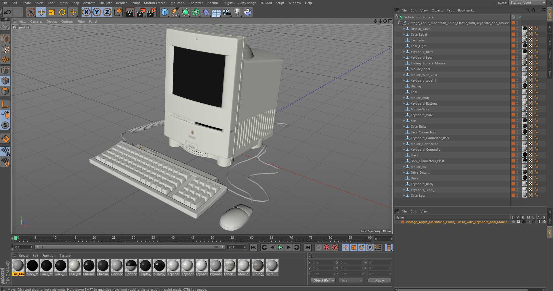 3D Vintage Apple Macintosh Color Classic with Keyboard and Mouse