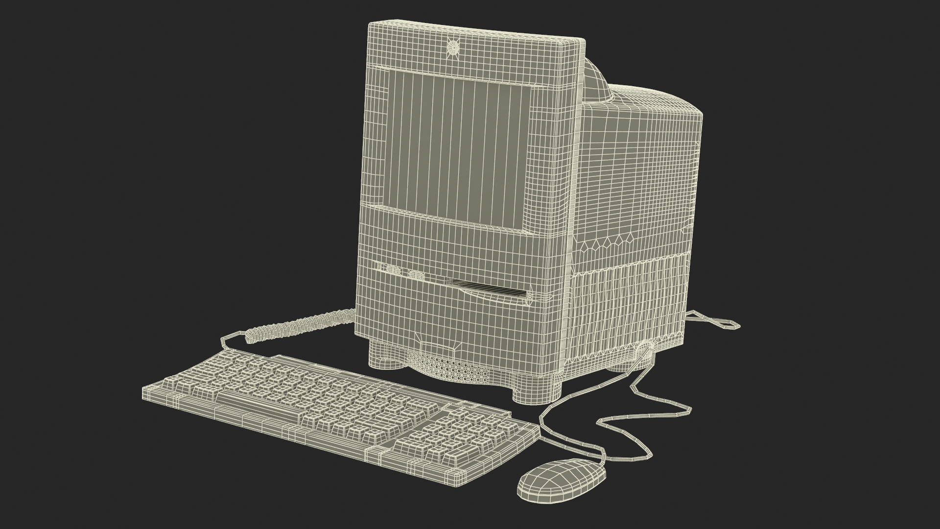 3D Vintage Apple Macintosh Color Classic with Keyboard and Mouse