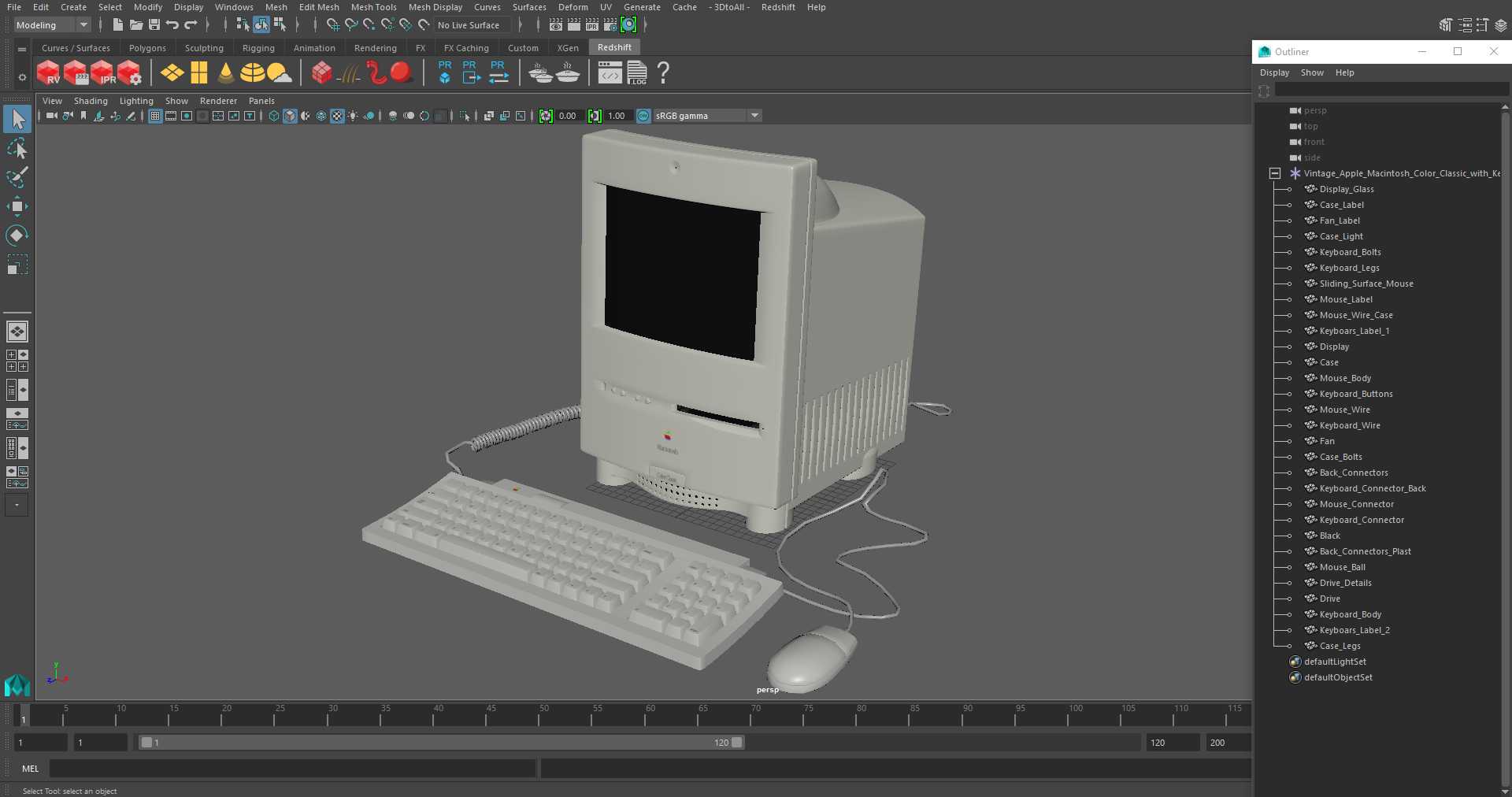 3D Vintage Apple Macintosh Color Classic with Keyboard and Mouse