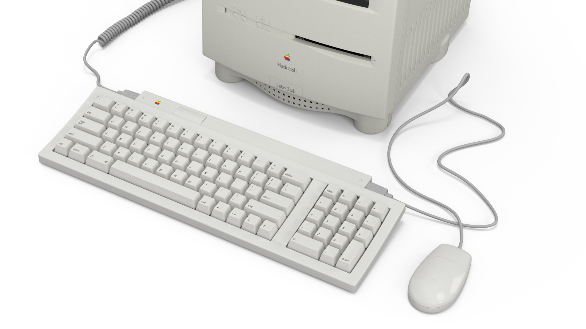 3D Vintage Apple Macintosh Color Classic with Keyboard and Mouse