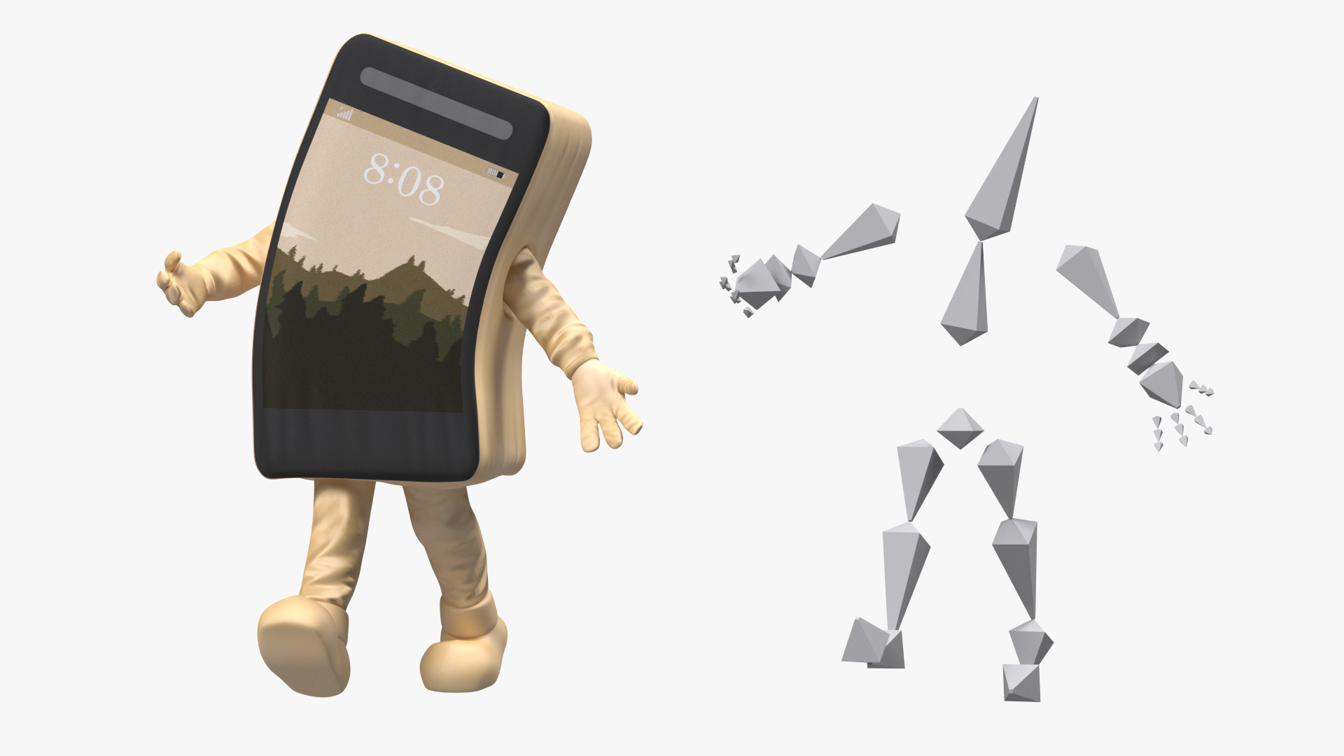 3D Phone Costume Character Golden Rigged for Maya