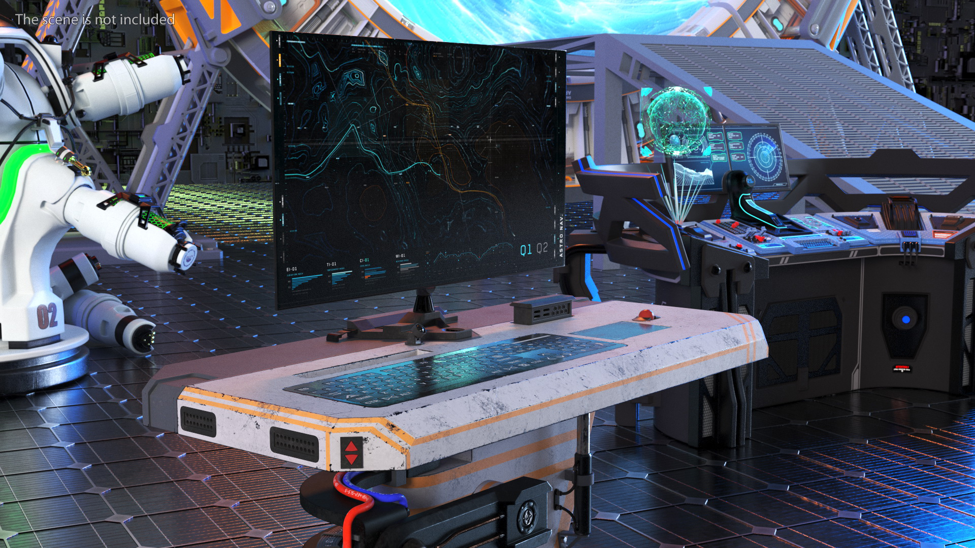 An Astronaut Examines Data from Sci-fi Computer 3D