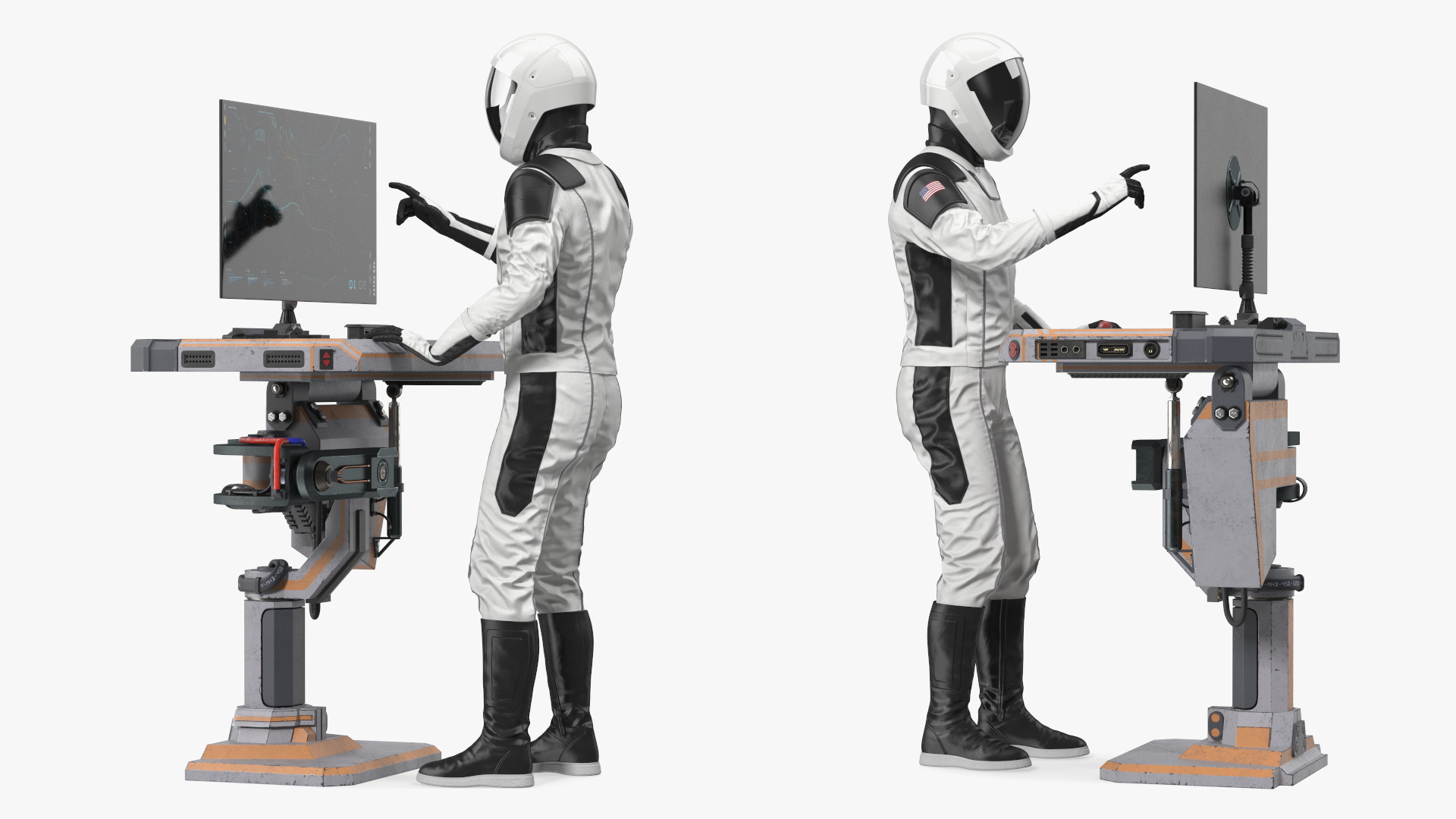 An Astronaut Examines Data from Sci-fi Computer 3D