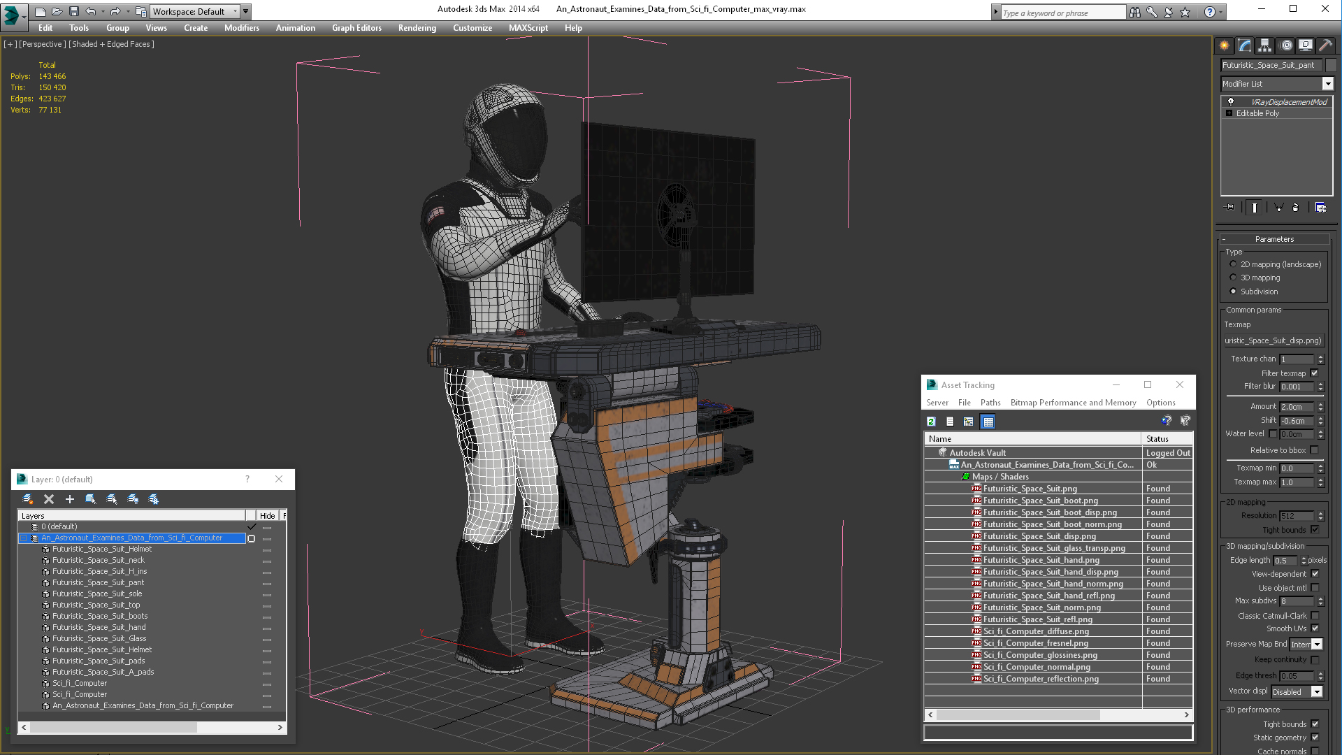 An Astronaut Examines Data from Sci-fi Computer 3D