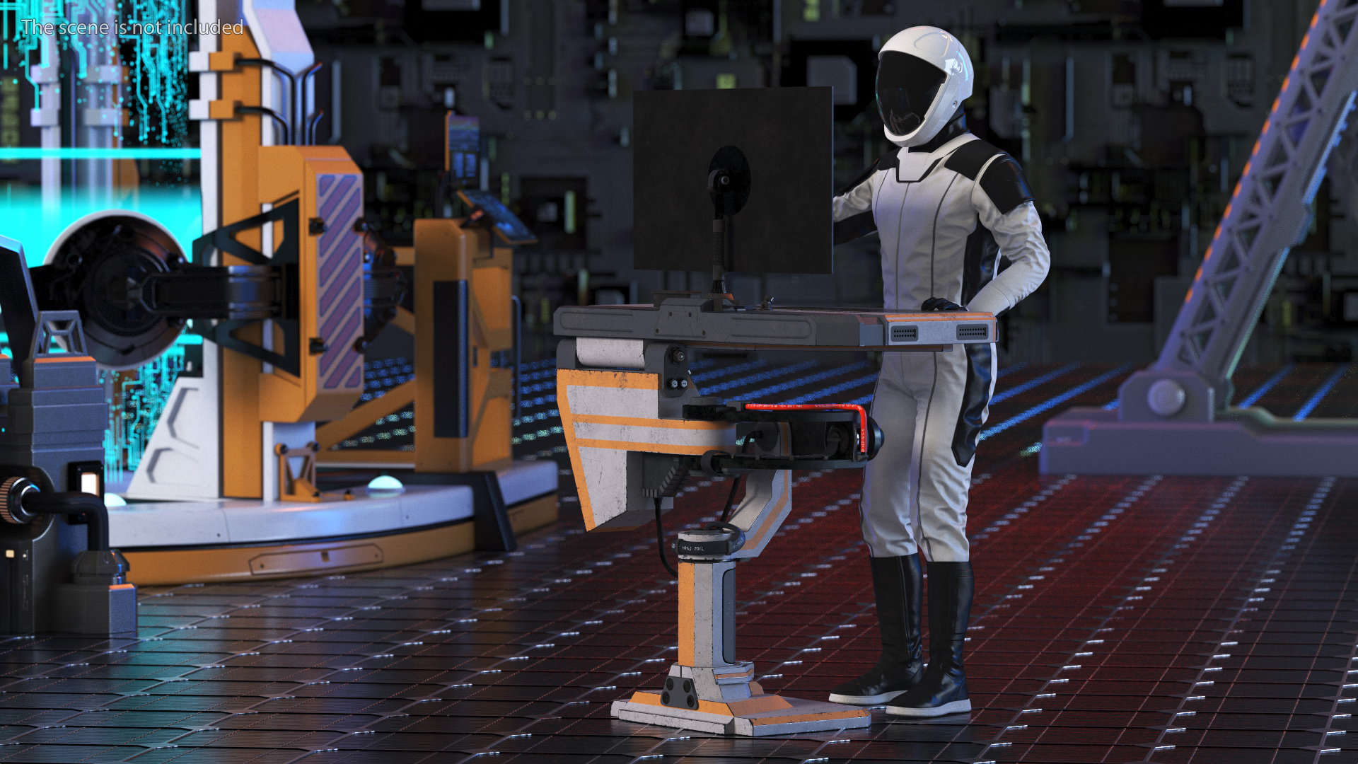 An Astronaut Examines Data from Sci-fi Computer 3D