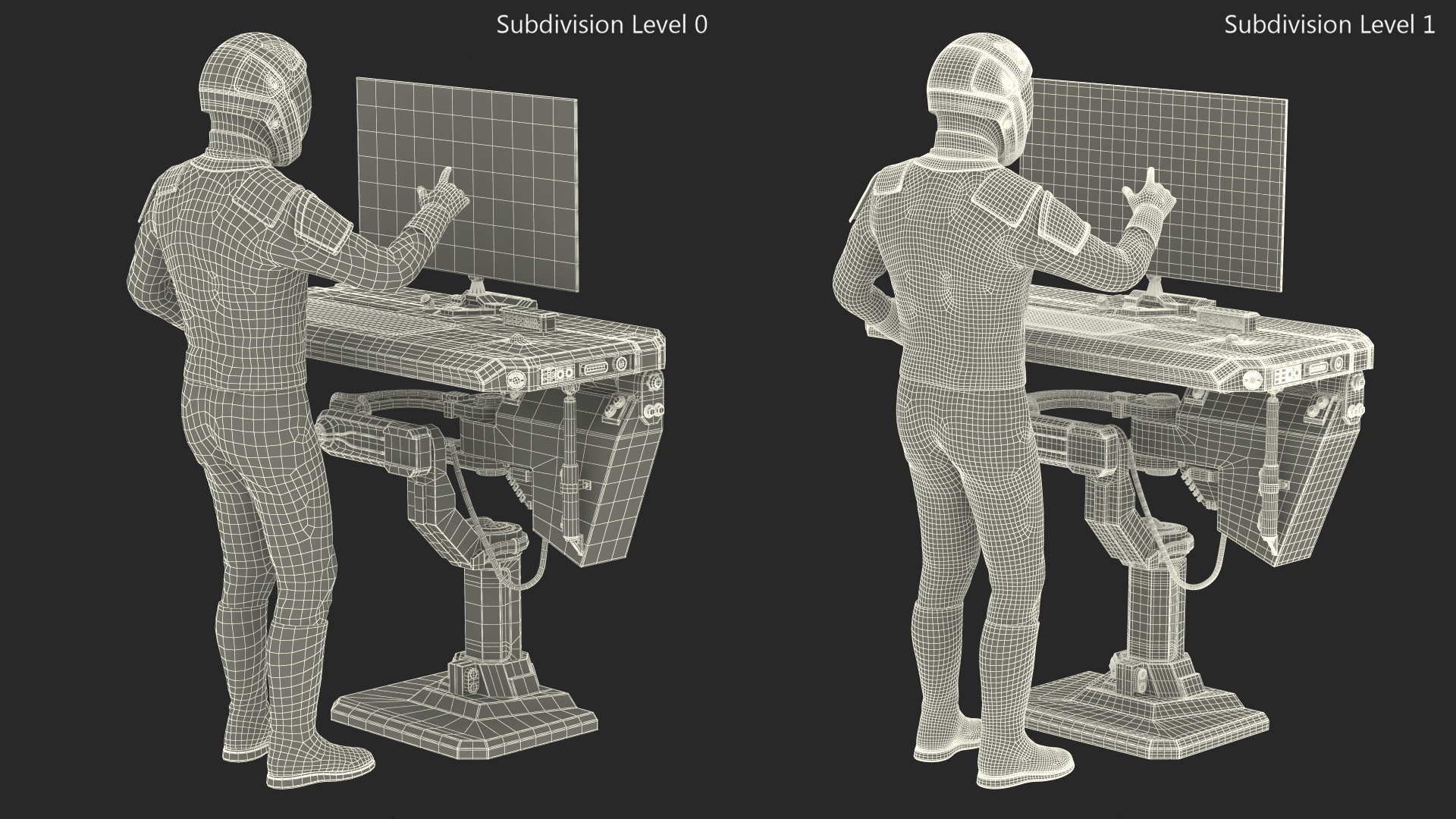 An Astronaut Examines Data from Sci-fi Computer 3D