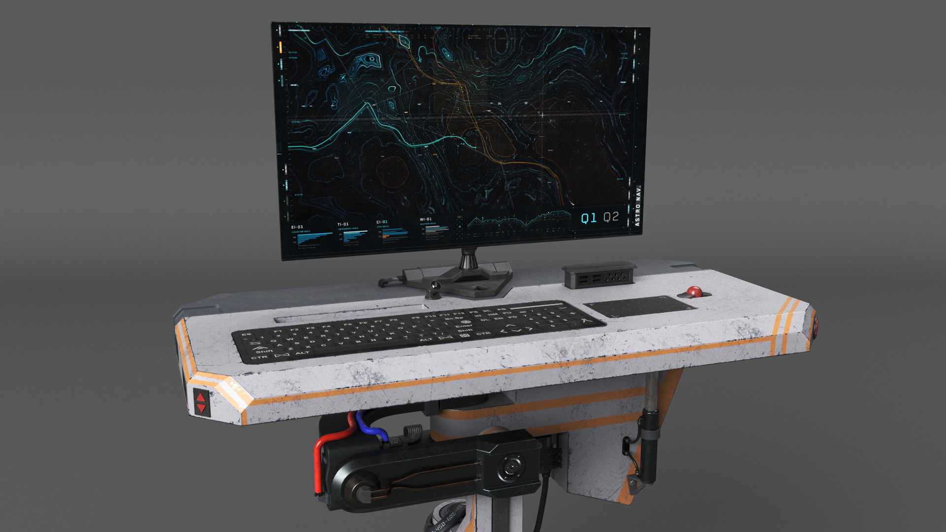 An Astronaut Examines Data from Sci-fi Computer 3D