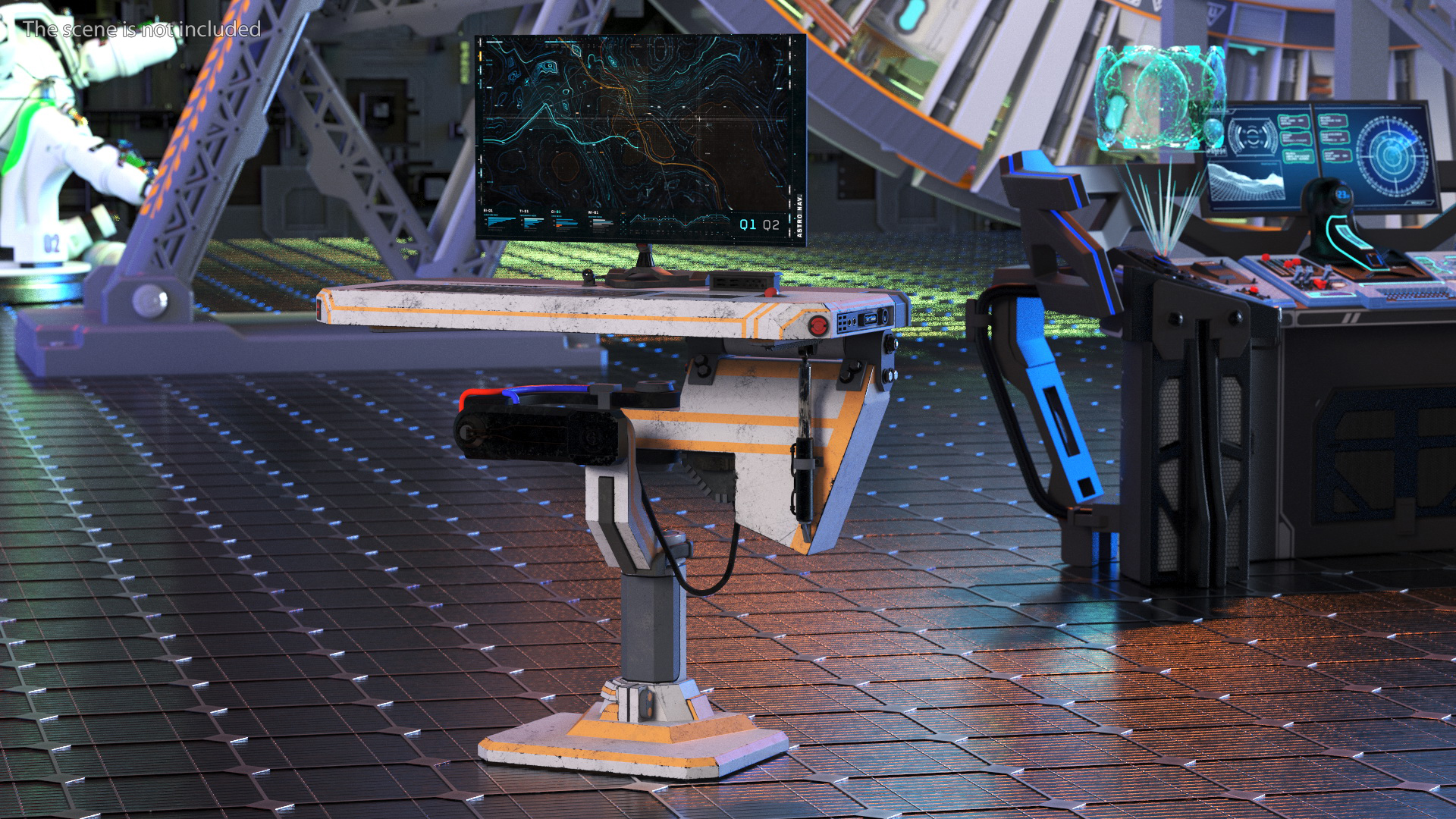 An Astronaut Examines Data from Sci-fi Computer 3D