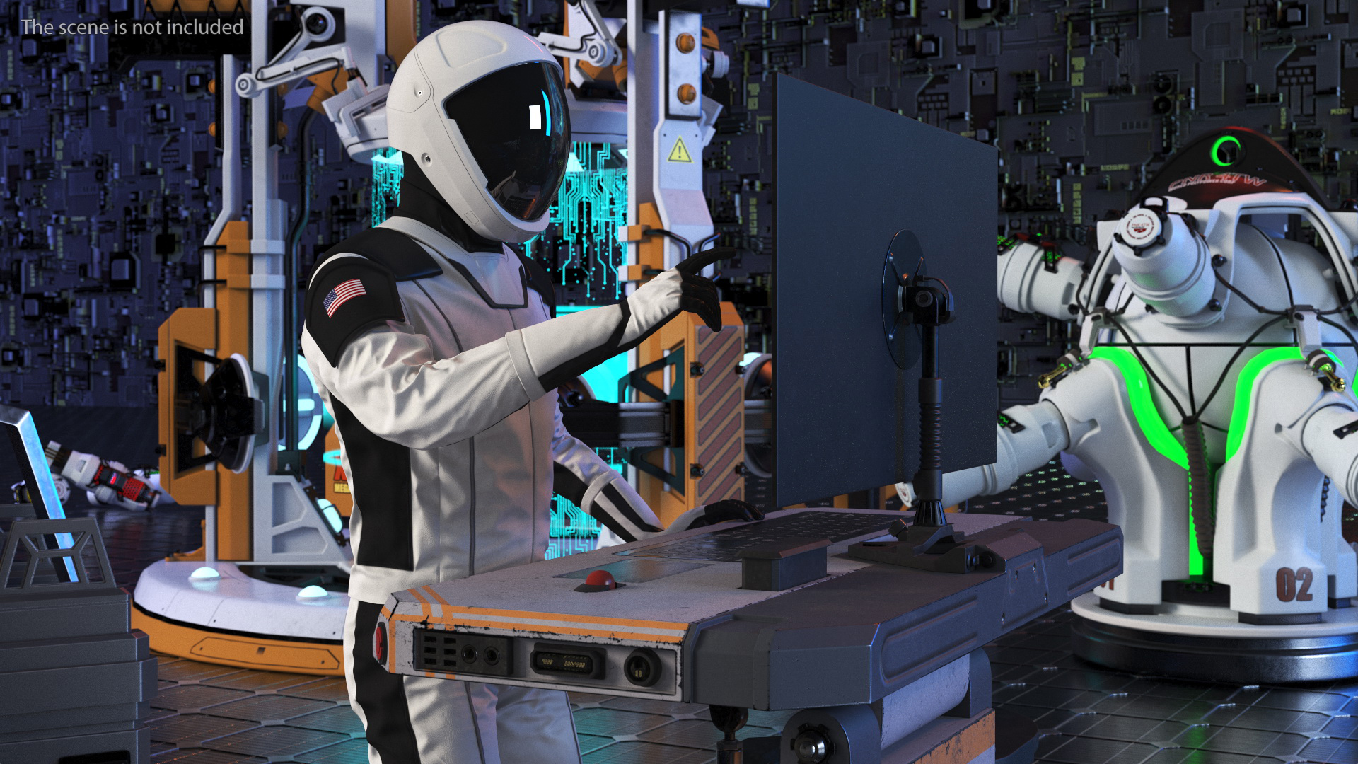 An Astronaut Examines Data from Sci-fi Computer 3D