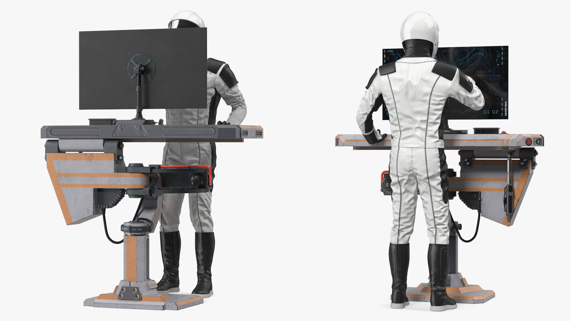 An Astronaut Examines Data from Sci-fi Computer 3D
