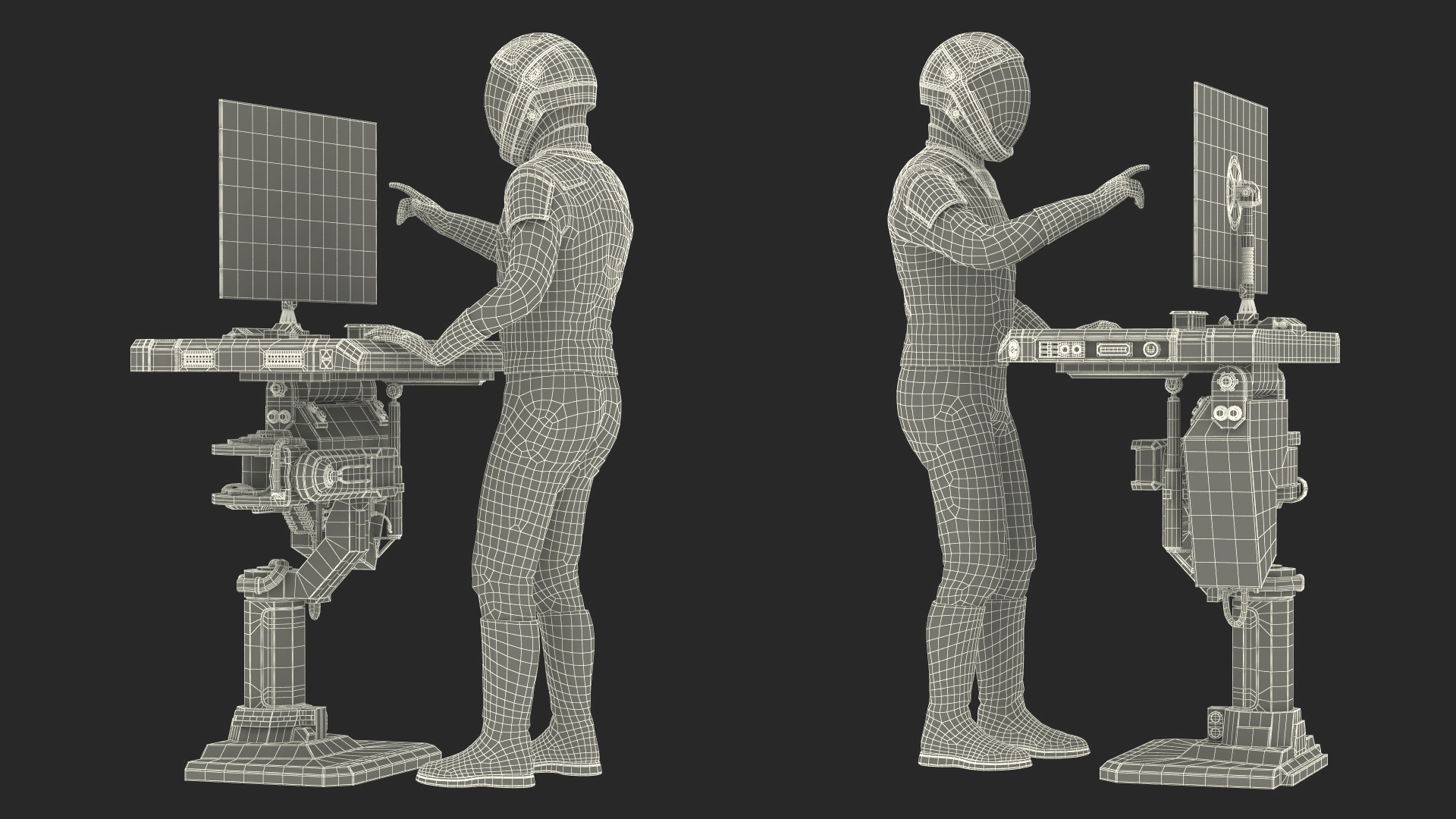 An Astronaut Examines Data from Sci-fi Computer 3D