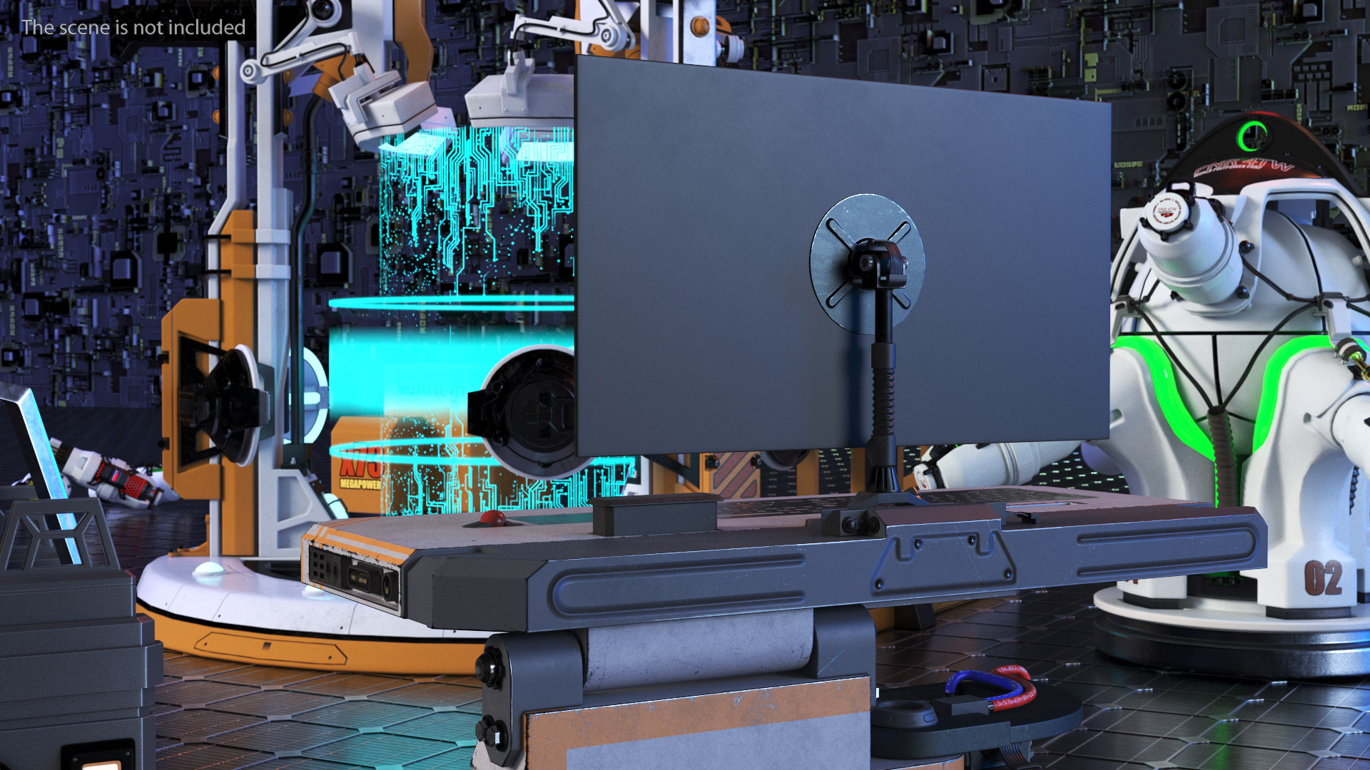 An Astronaut Examines Data from Sci-fi Computer 3D