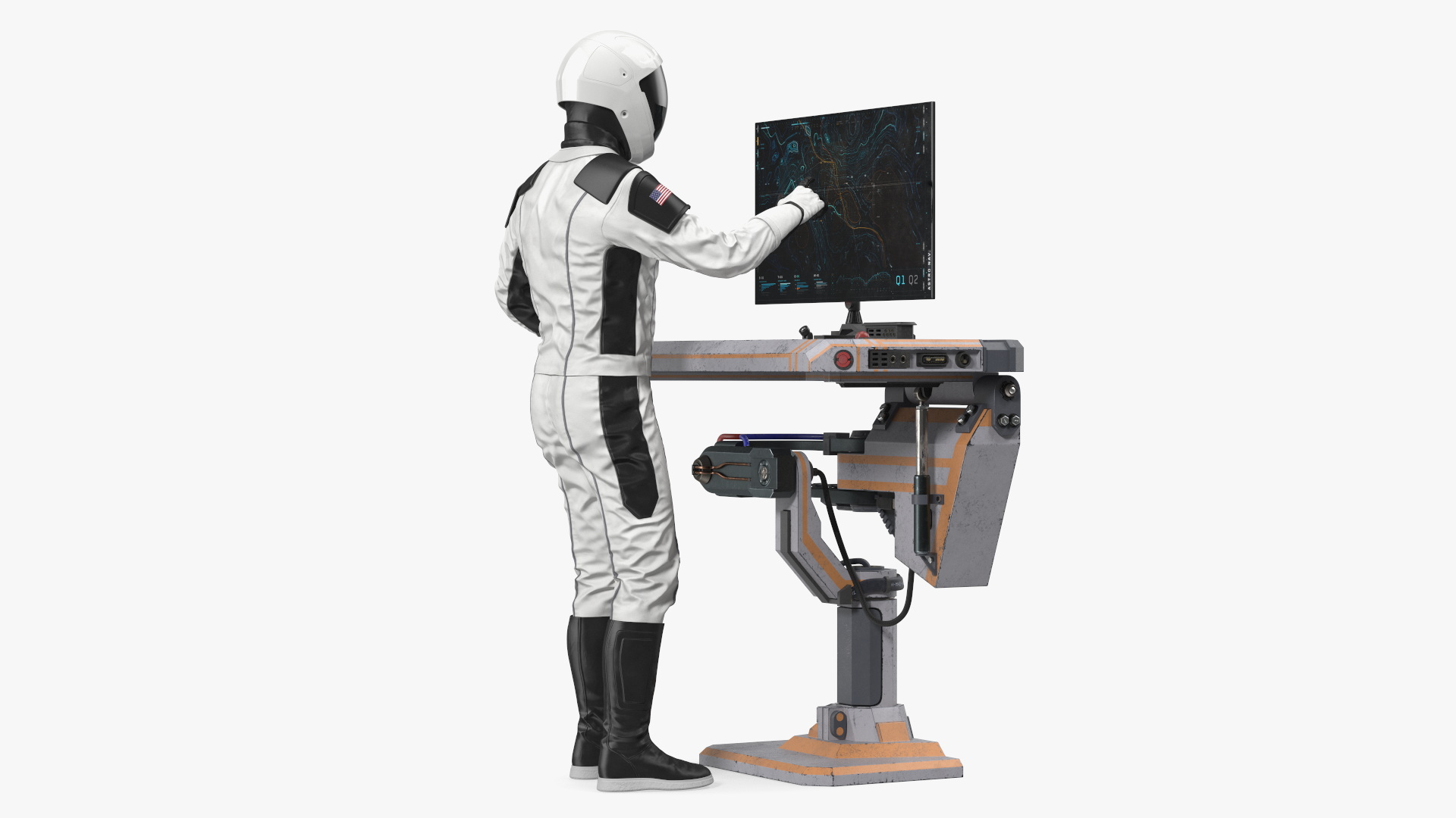 An Astronaut Examines Data from Sci-fi Computer 3D