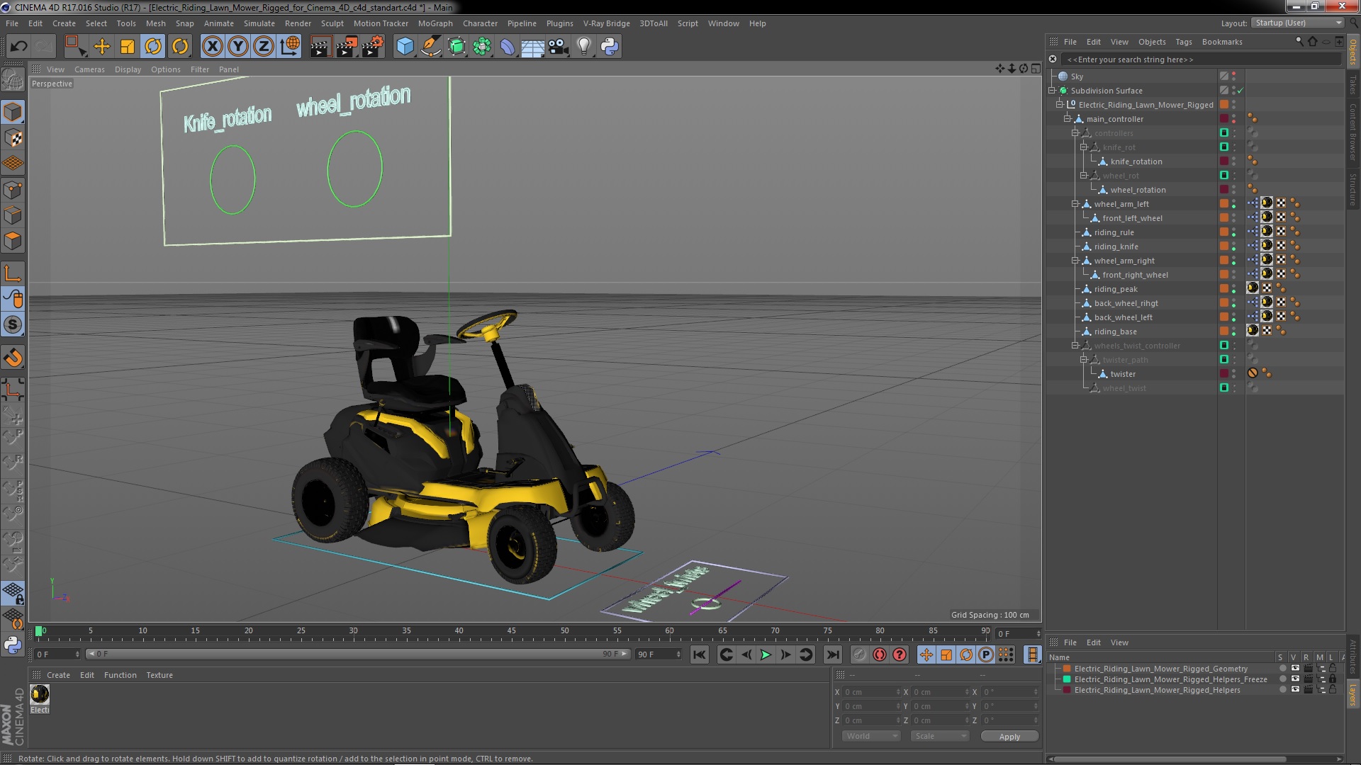 Electric Riding Lawn Mower Rigged for Cinema 4D 3D