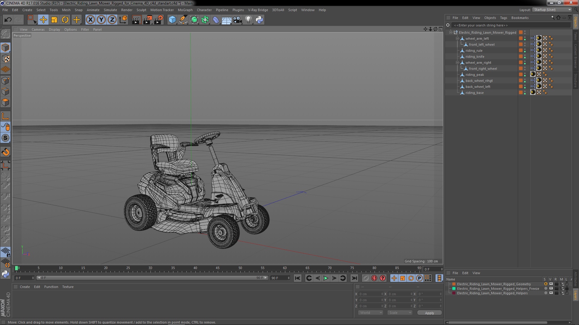 Electric Riding Lawn Mower Rigged for Cinema 4D 3D