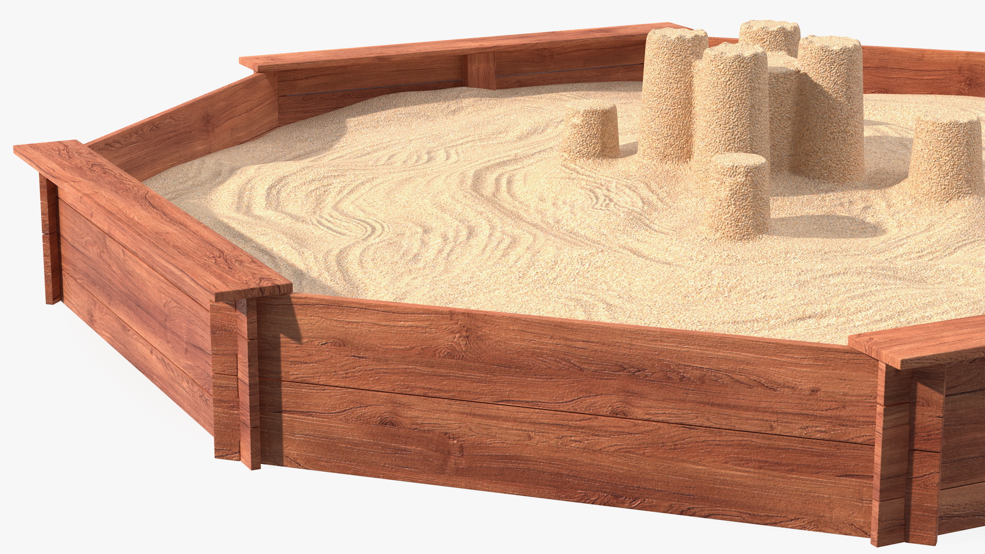 Sand Castle in Wooden Octagon Sandbox 3D