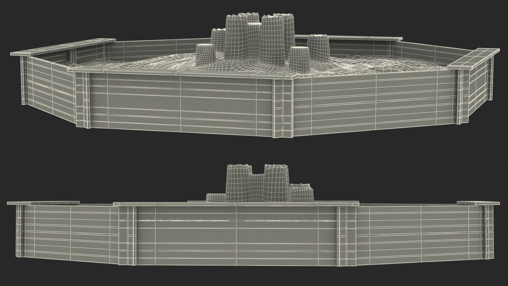 Sand Castle in Wooden Octagon Sandbox 3D