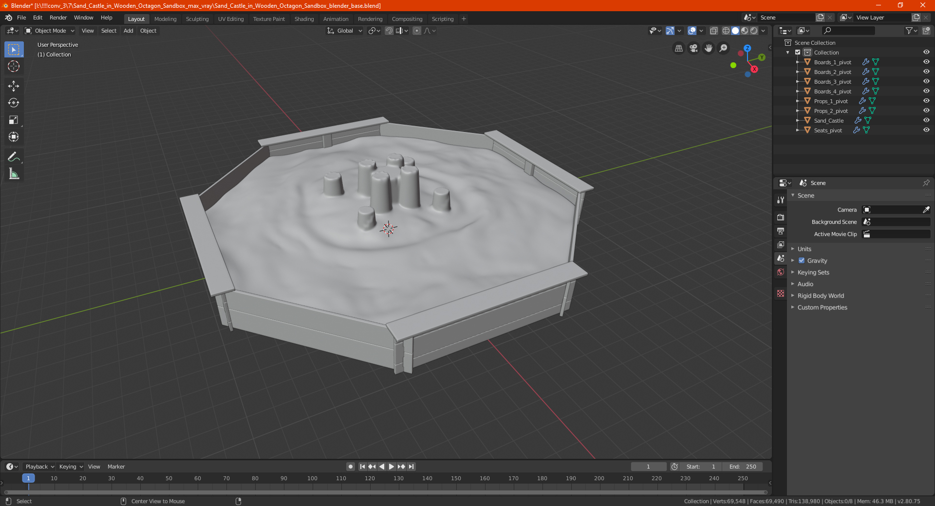 Sand Castle in Wooden Octagon Sandbox 3D