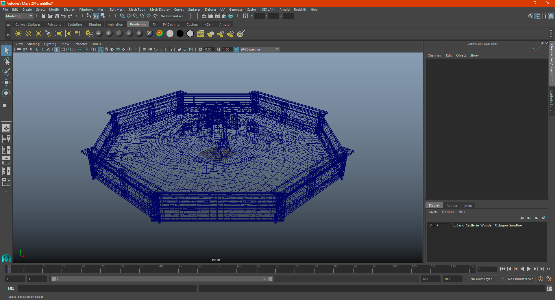 Sand Castle in Wooden Octagon Sandbox 3D