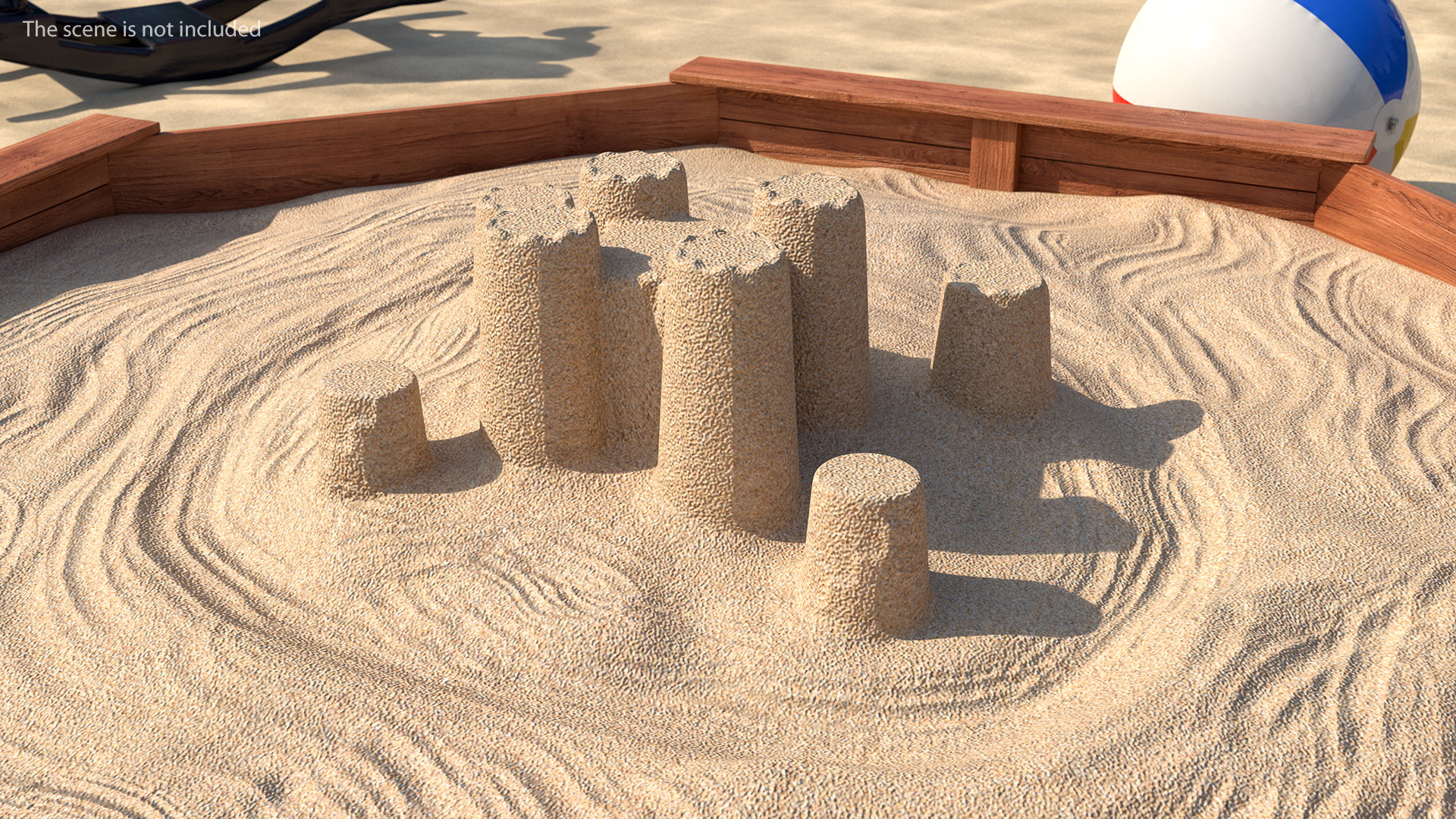 Sand Castle in Wooden Octagon Sandbox 3D