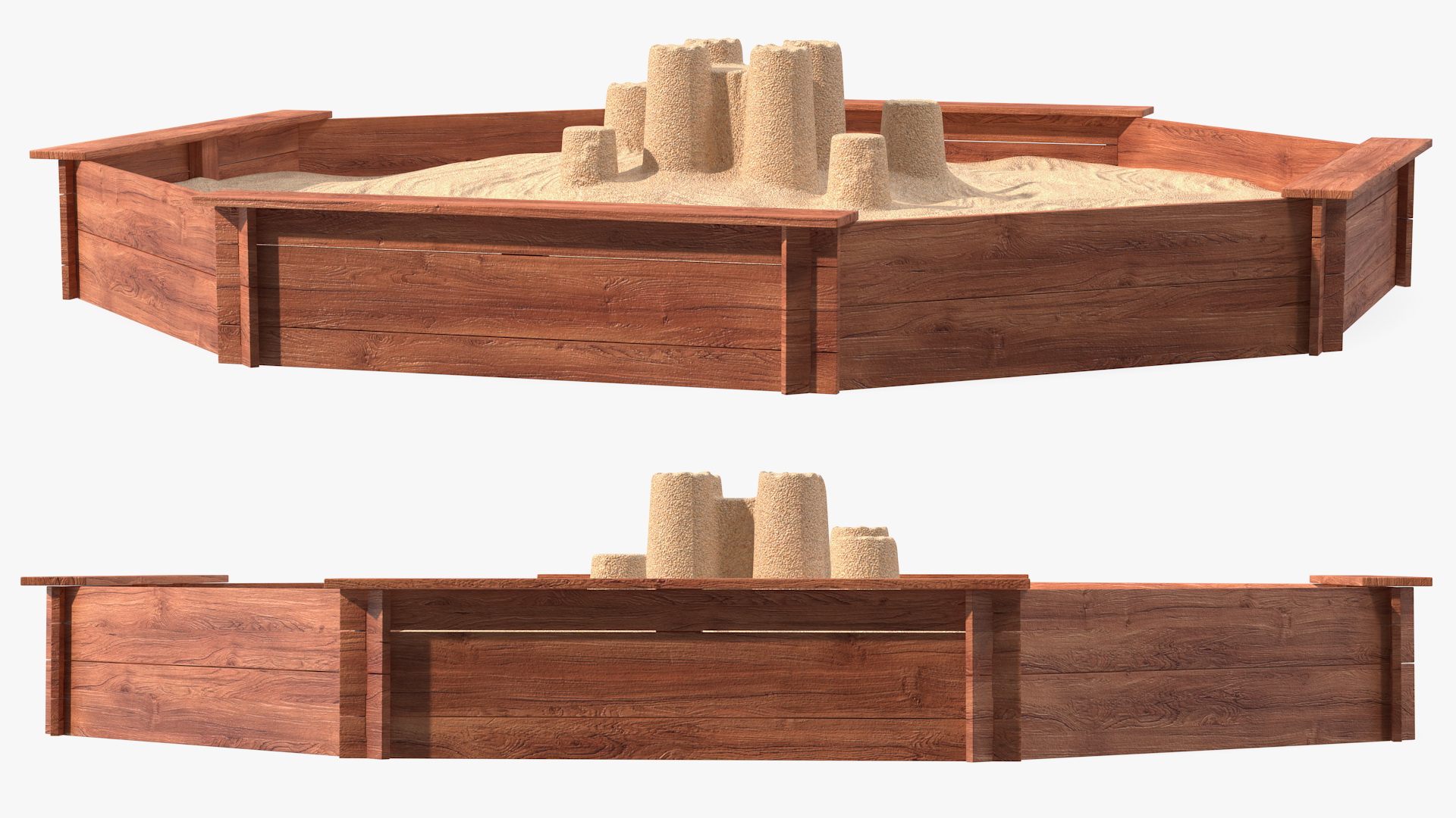 Sand Castle in Wooden Octagon Sandbox 3D