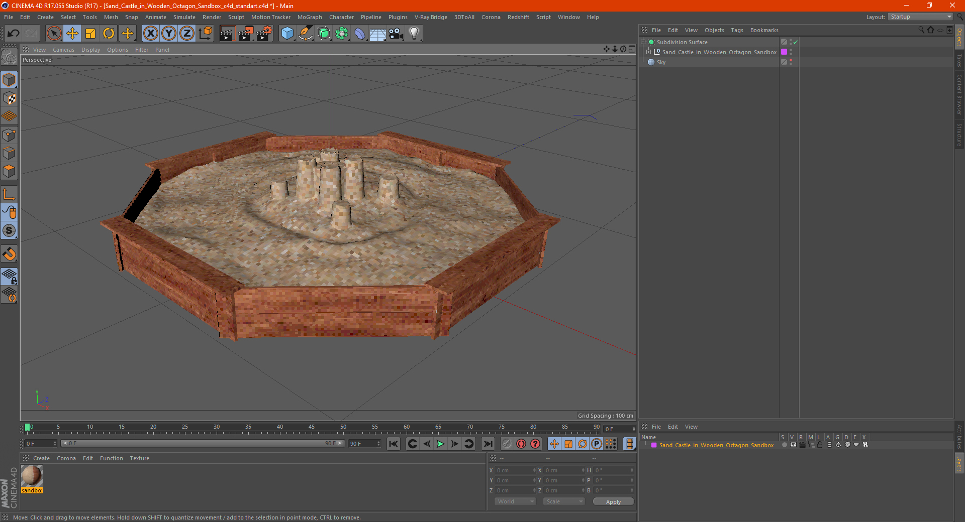 Sand Castle in Wooden Octagon Sandbox 3D