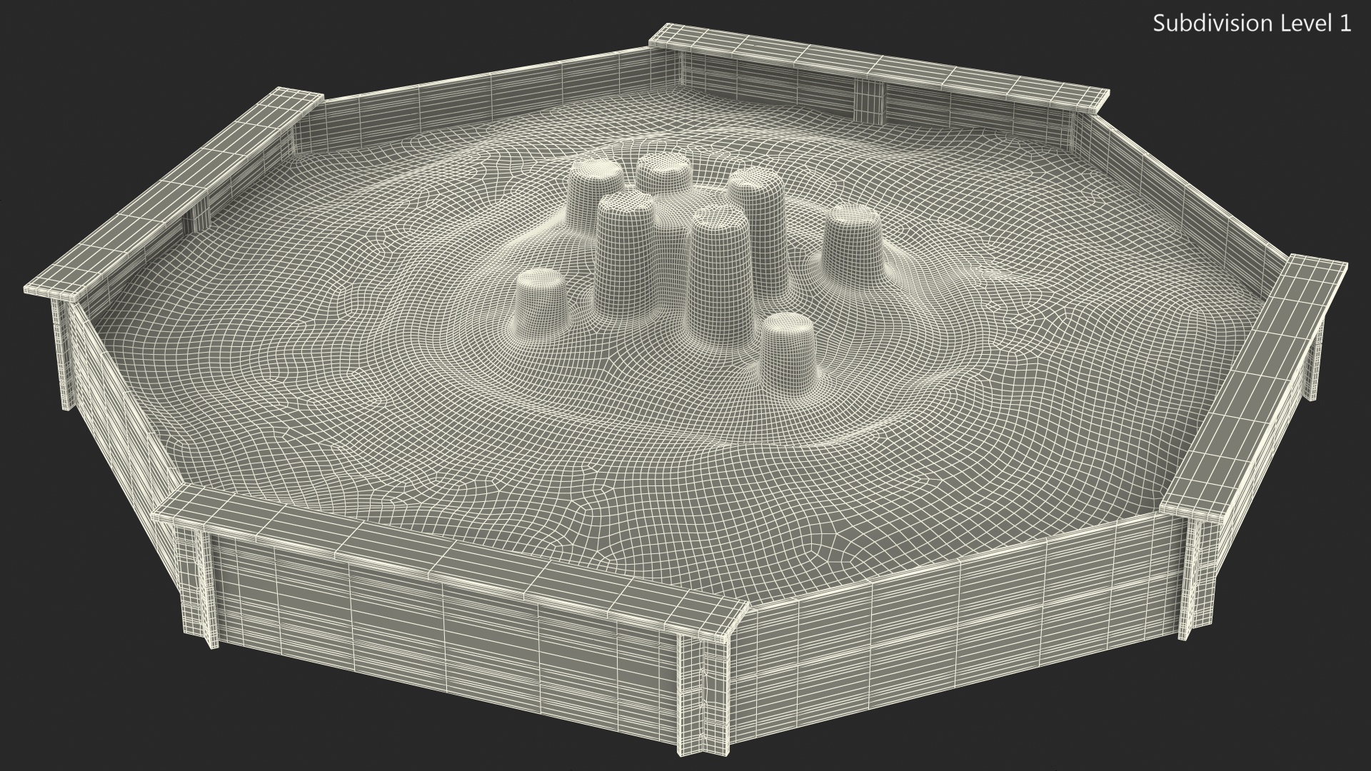 Sand Castle in Wooden Octagon Sandbox 3D