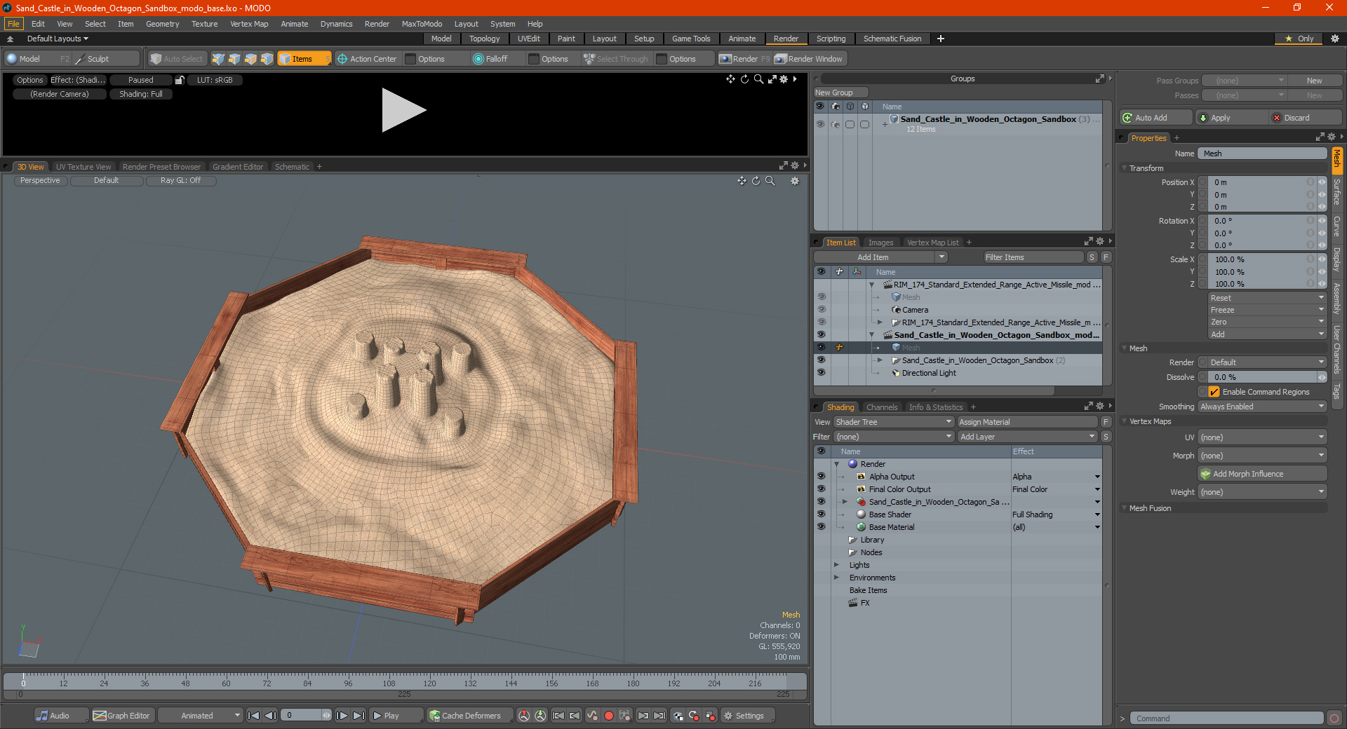 Sand Castle in Wooden Octagon Sandbox 3D