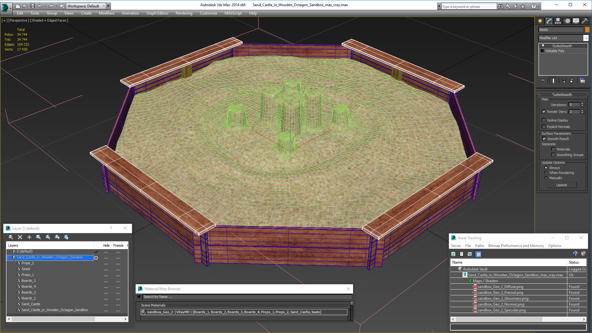 Sand Castle in Wooden Octagon Sandbox 3D