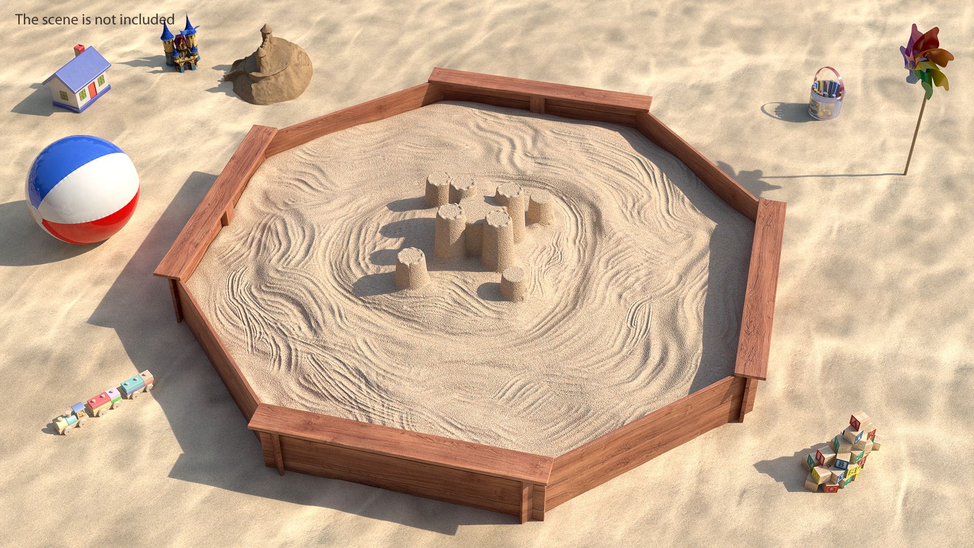 Sand Castle in Wooden Octagon Sandbox 3D