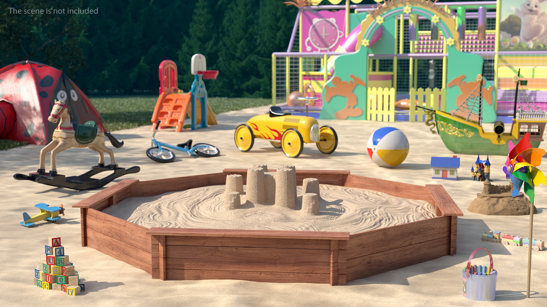 Sand Castle in Wooden Octagon Sandbox 3D