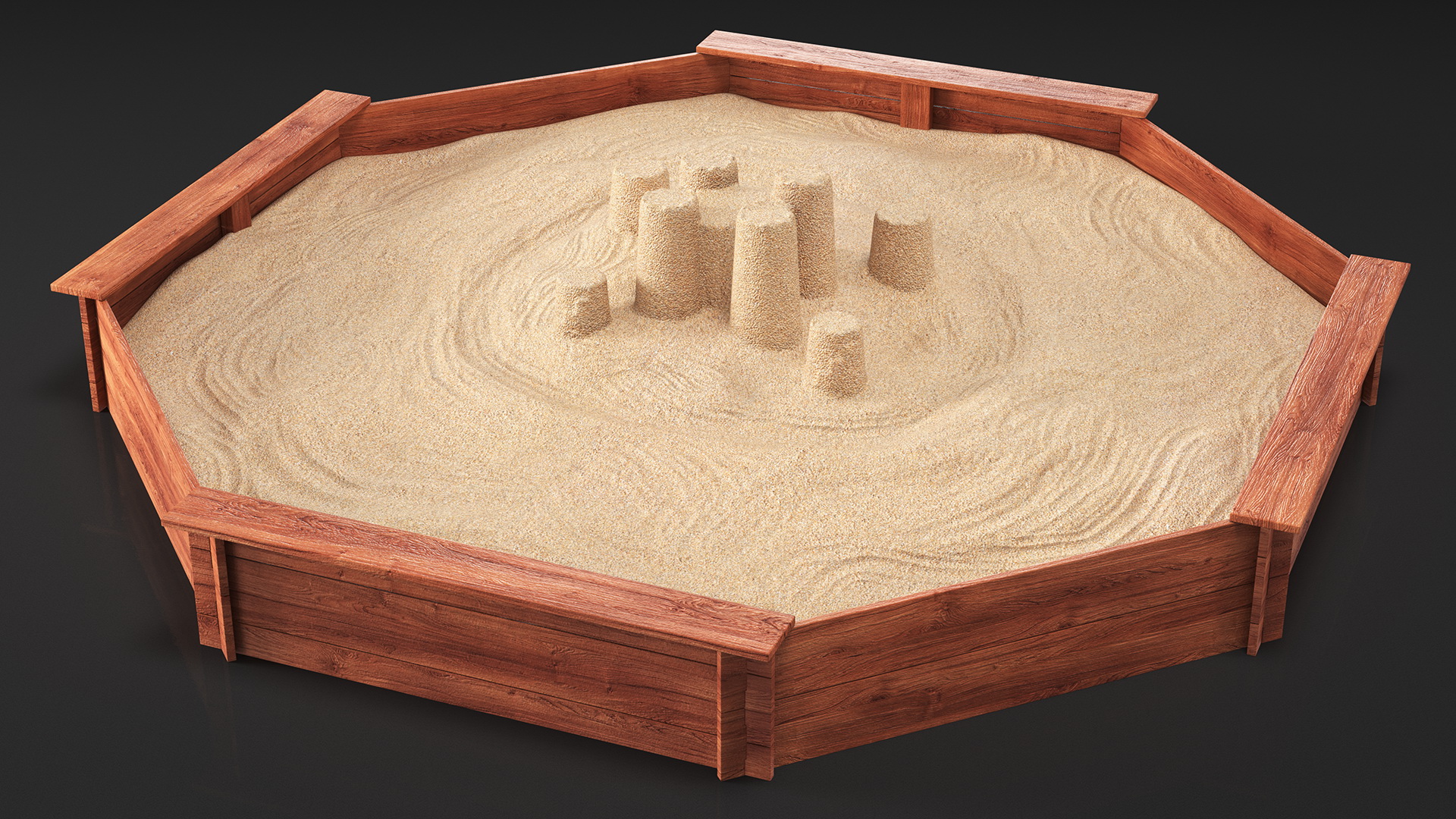 Sand Castle in Wooden Octagon Sandbox 3D