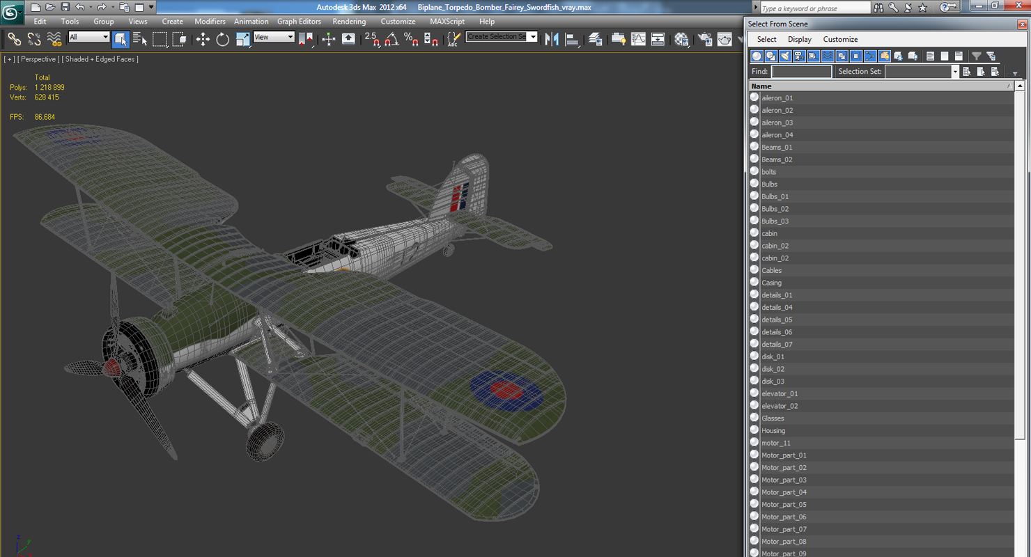 Biplane Torpedo Bomber Fairey Swordfish 3D model
