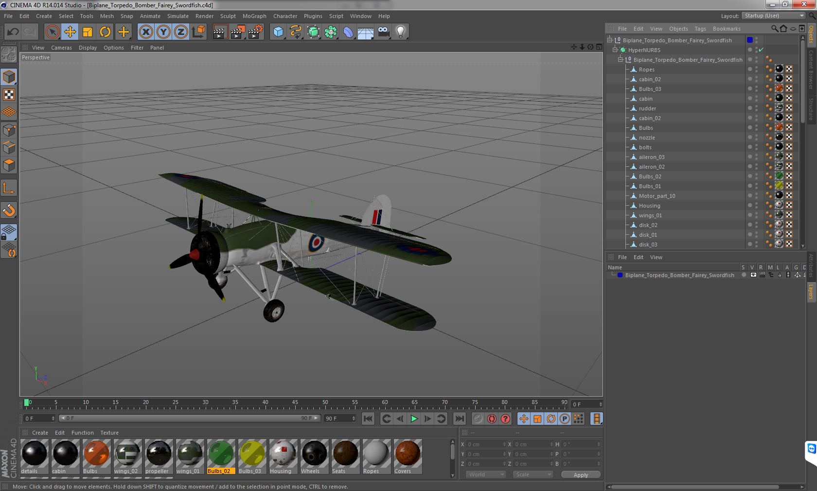 Biplane Torpedo Bomber Fairey Swordfish 3D model