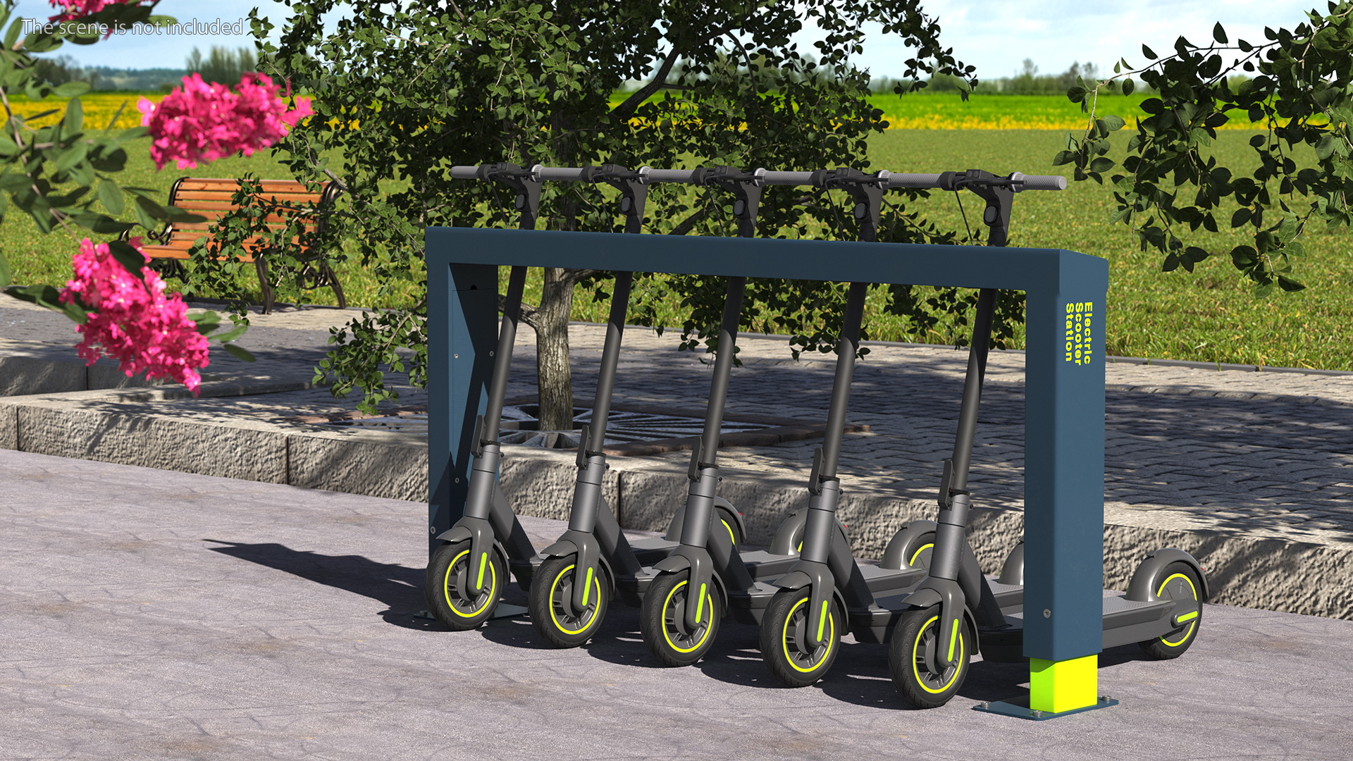 Electric Rental Station With Scooters 3D