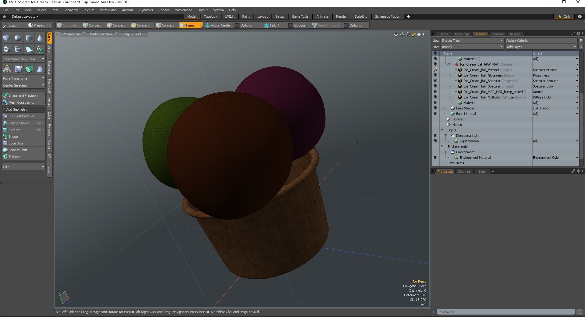 3D model Multicolored Ice Cream Balls in Cardboard Cup