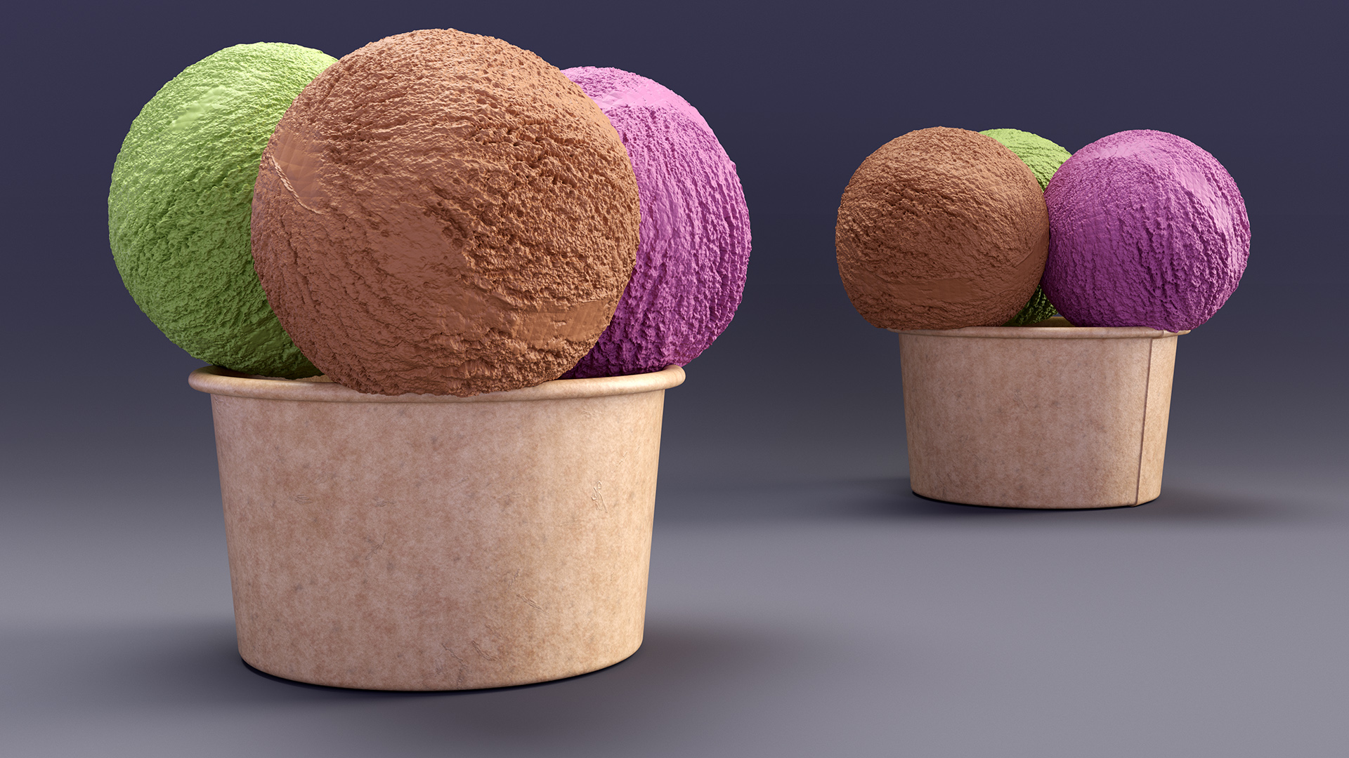 3D model Multicolored Ice Cream Balls in Cardboard Cup