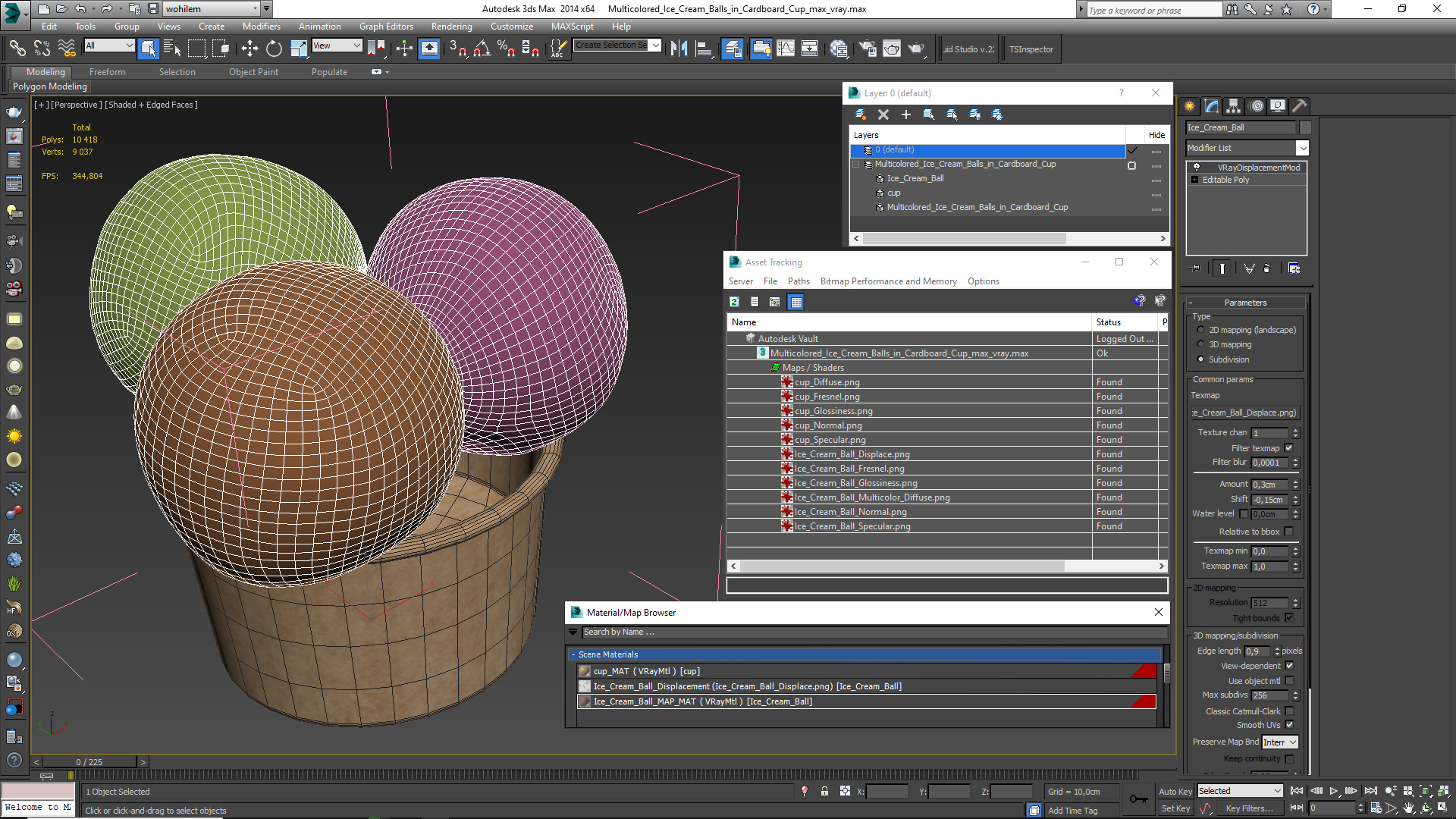 3D model Multicolored Ice Cream Balls in Cardboard Cup